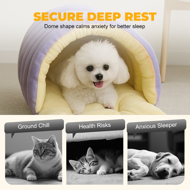 Dog Bed Cat Cave with Hooded Corduroy Plush Fleece Lining and Padded Cushion Heated - Image 5