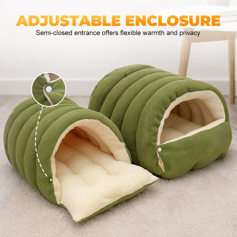 Dog Bed Cat Cave with Hooded Corduroy Plush Fleece Lining and Padded Cushion Heated - Image 7