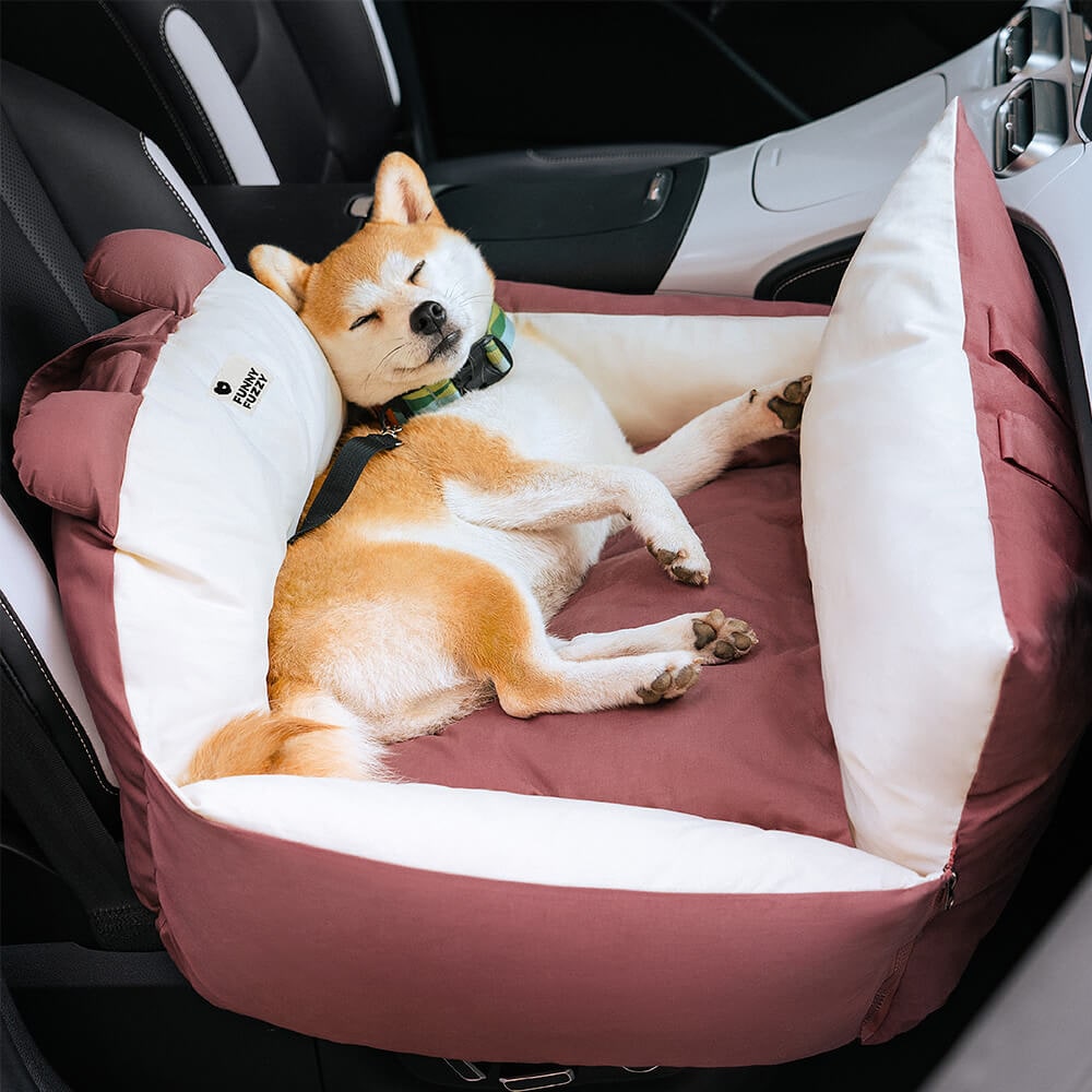 Dog Car Seat and Convertible Bed with Safety Straps and Removable Cushion - Image 1