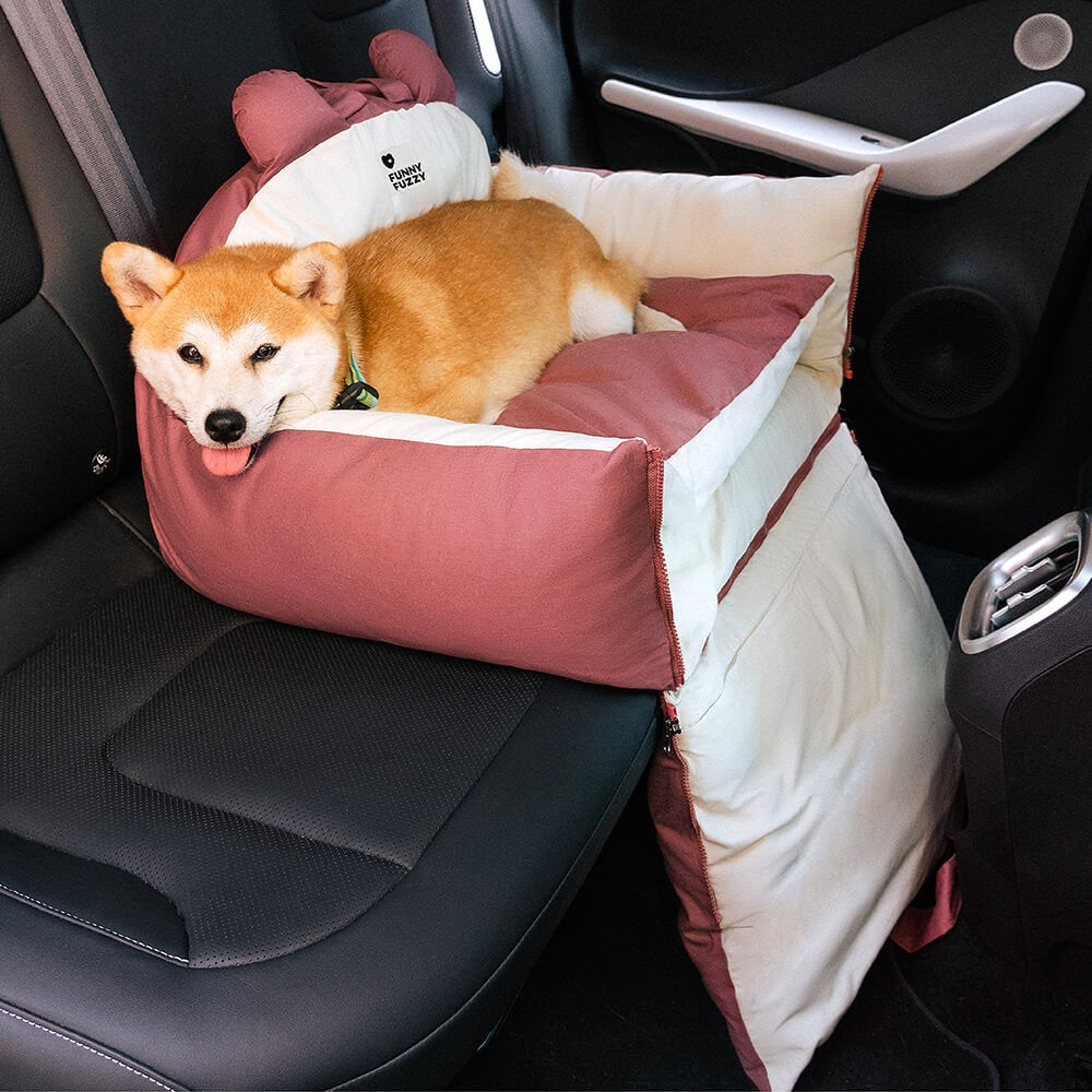Dog Car Seat and Convertible Bed with Safety Straps and Removable Cushion - Image 2