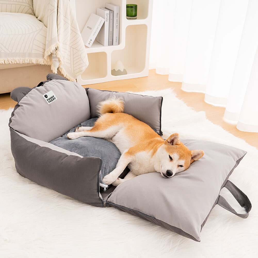 Dog Car Seat and Convertible Bed with Safety Straps and Removable Cushion - Image 8