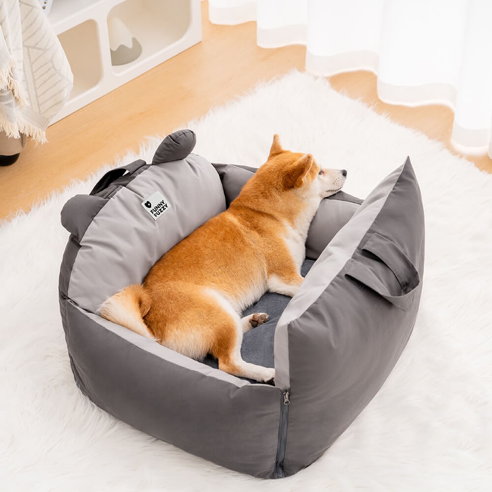 Dog Car Seat and Convertible Bed with Safety Straps and Removable Cushion - Image 9