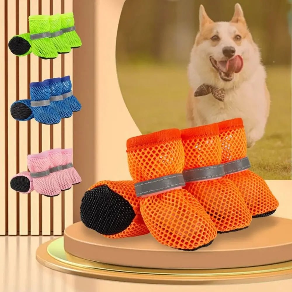 Dog Shoes Boots Paw Protection Mesh Breathable Non Slip Reflective 4 Pack Protective Booties - Image 1