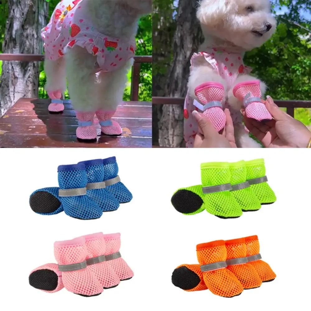 Dog Shoes Boots Paw Protection Mesh Breathable Non Slip Reflective 4 Pack Protective Booties - Image 7