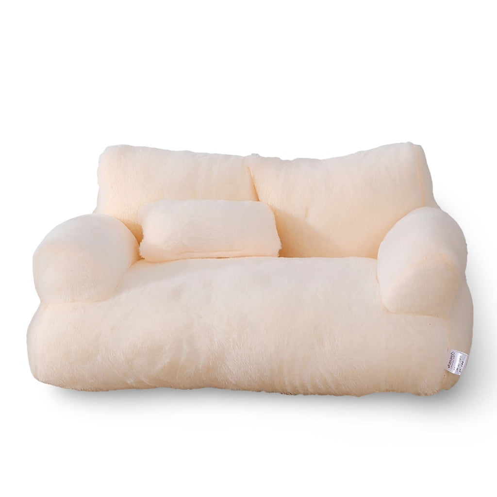 Dog Sofa Bed Pet Plush Faux Fur Padded Armrests Pillow Couch - Image 2