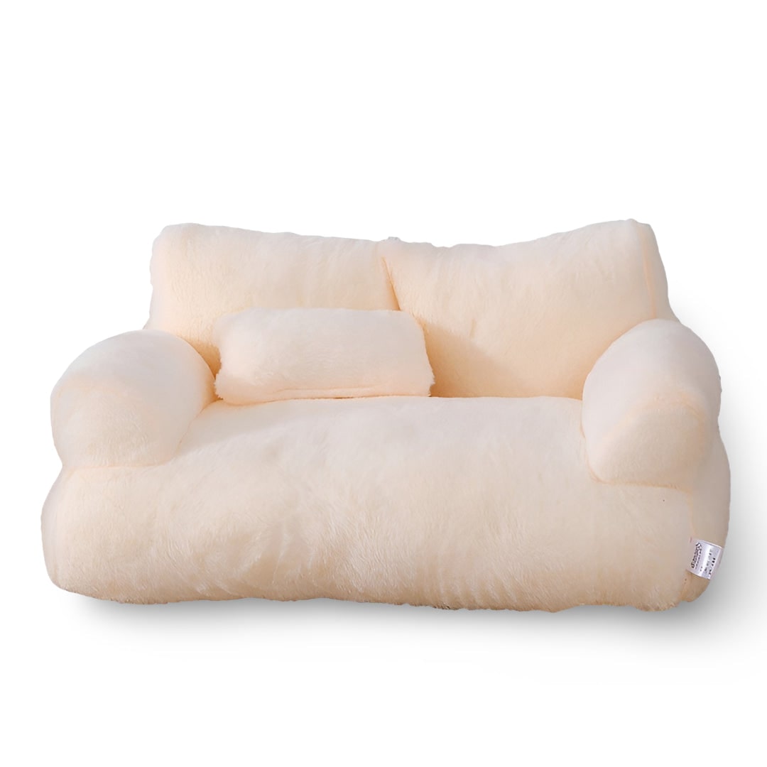 Dog Sofa Bed Pet Plush Faux Fur Padded Armrests Pillow Couch - Image 2