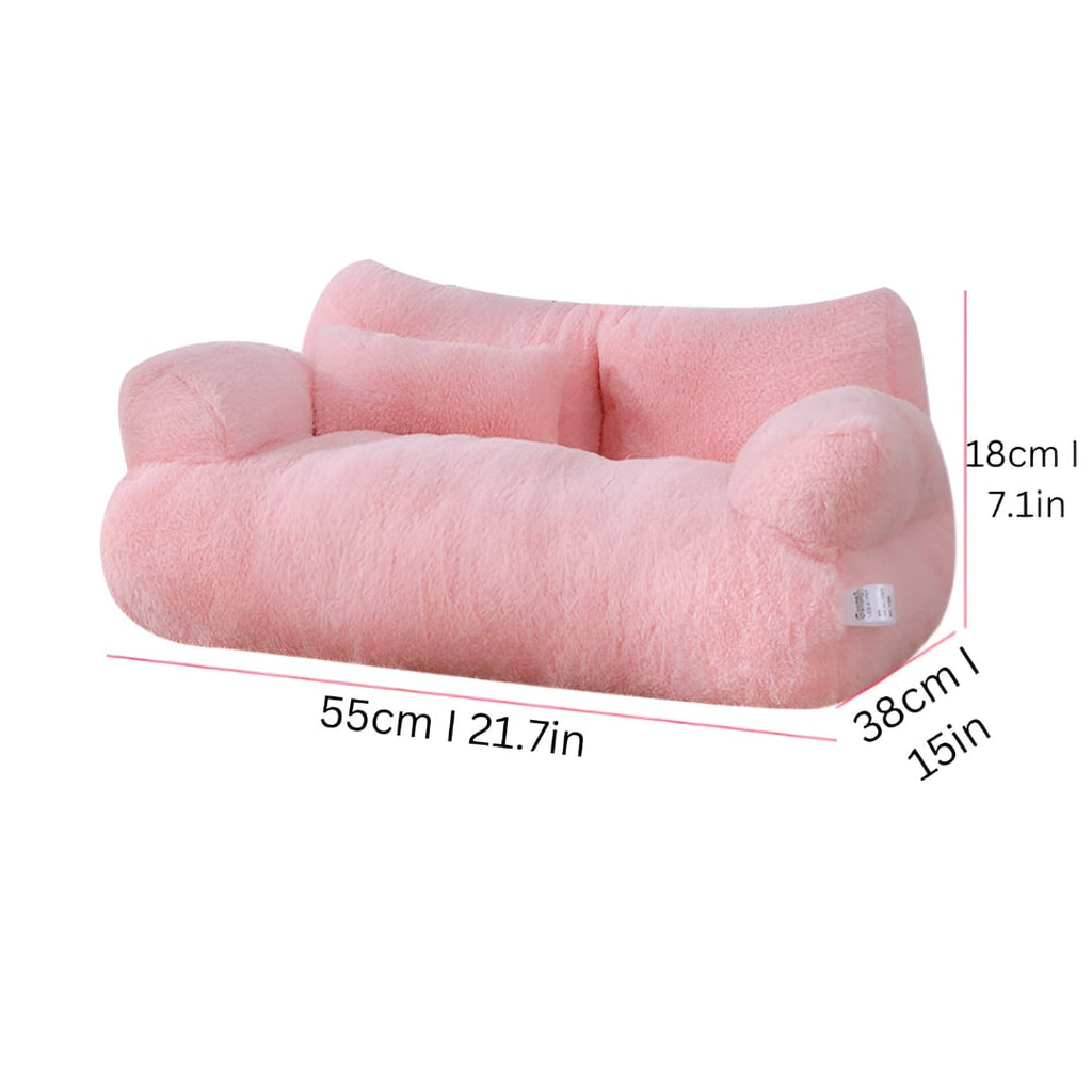 Dog Sofa Bed Pet Plush Faux Fur Padded Armrests Pillow Couch - Image 5
