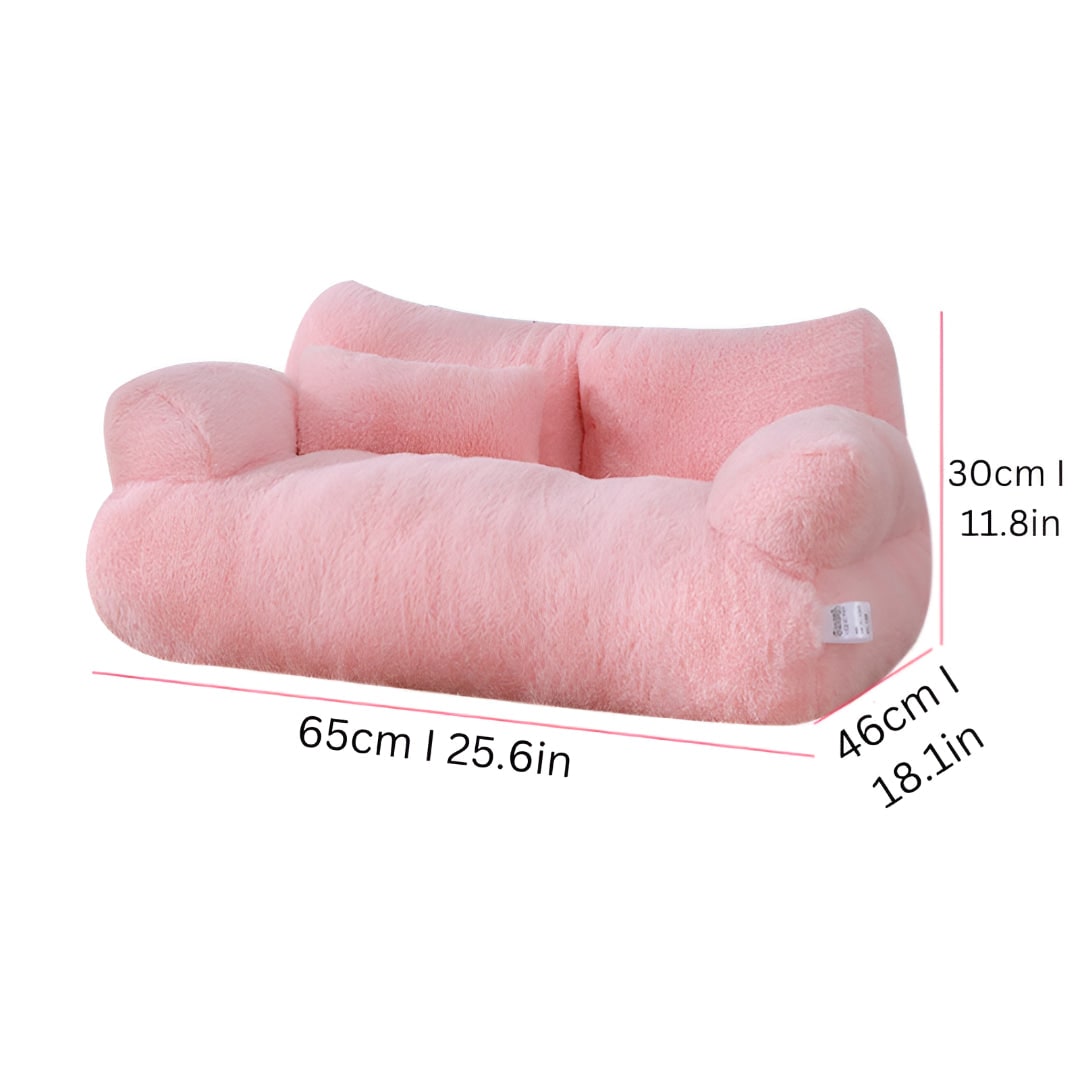 Dog Sofa Bed Pet Plush Faux Fur Padded Armrests Pillow Couch - Image 6
