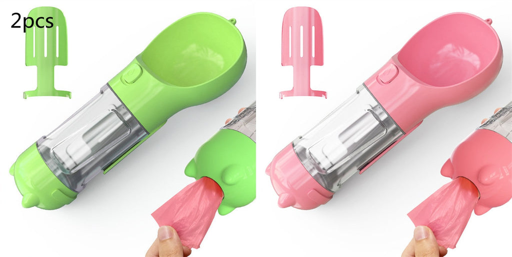 Dog Water Bottle Dispenser with Integrated Bowl and Waste Bag Storage for Outdoor Travel - Image 1