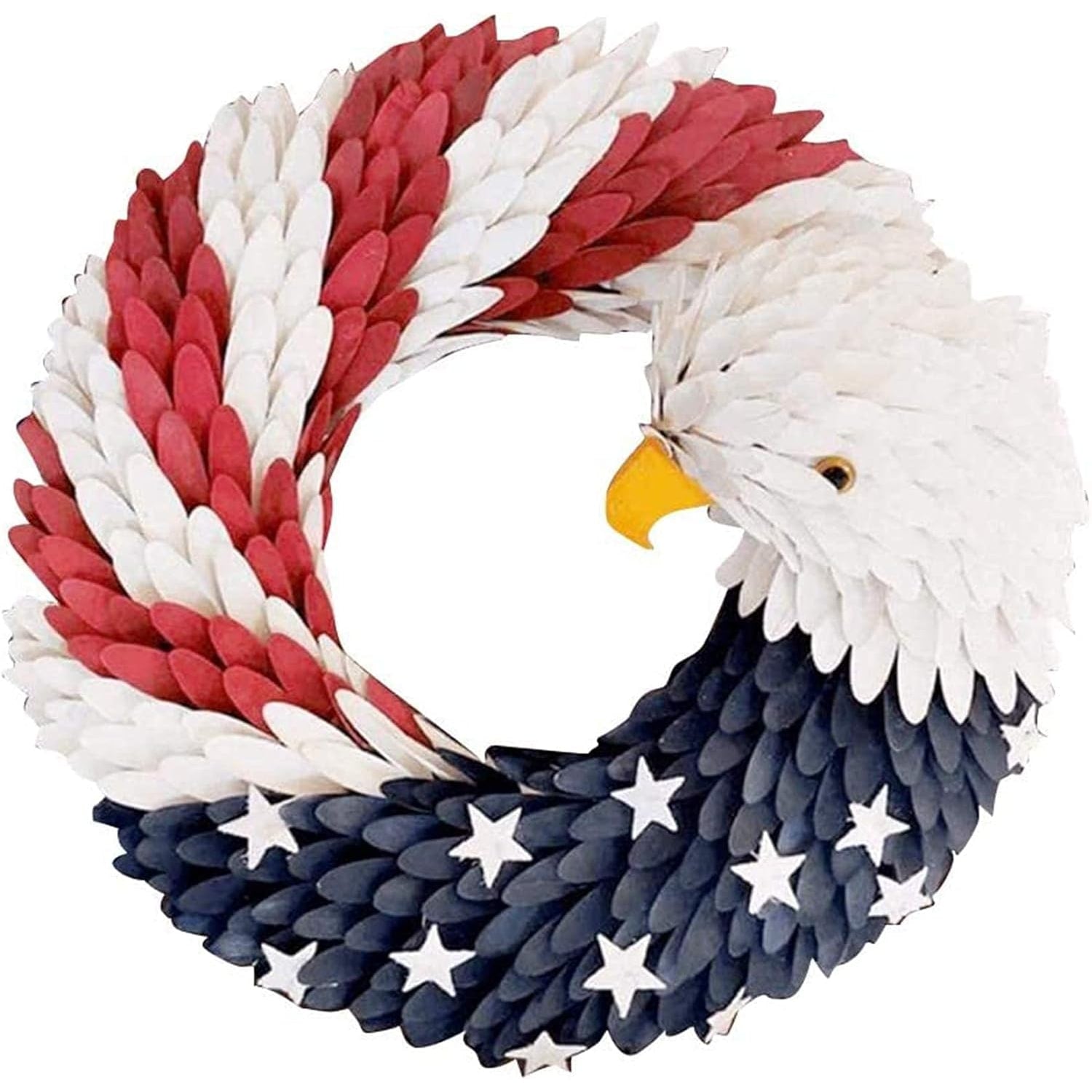 Door Wreath Patriotic Bald Eagle American Flag Circular Layered Feathers Fourth Of July - Image 1