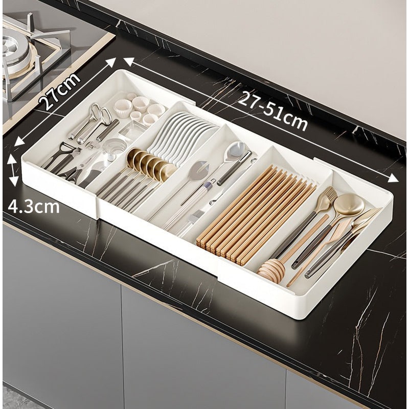 Drawer Organizer with Plastic Storage for Kitchen Utensils and Expandable Compartments - Image 2