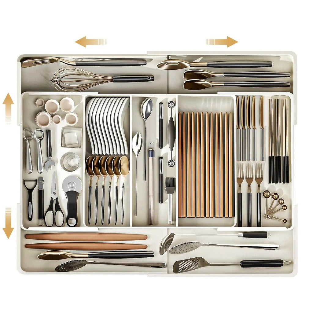 Drawer Organizer with Plastic Storage for Kitchen Utensils and Expandable Compartments - Image 5