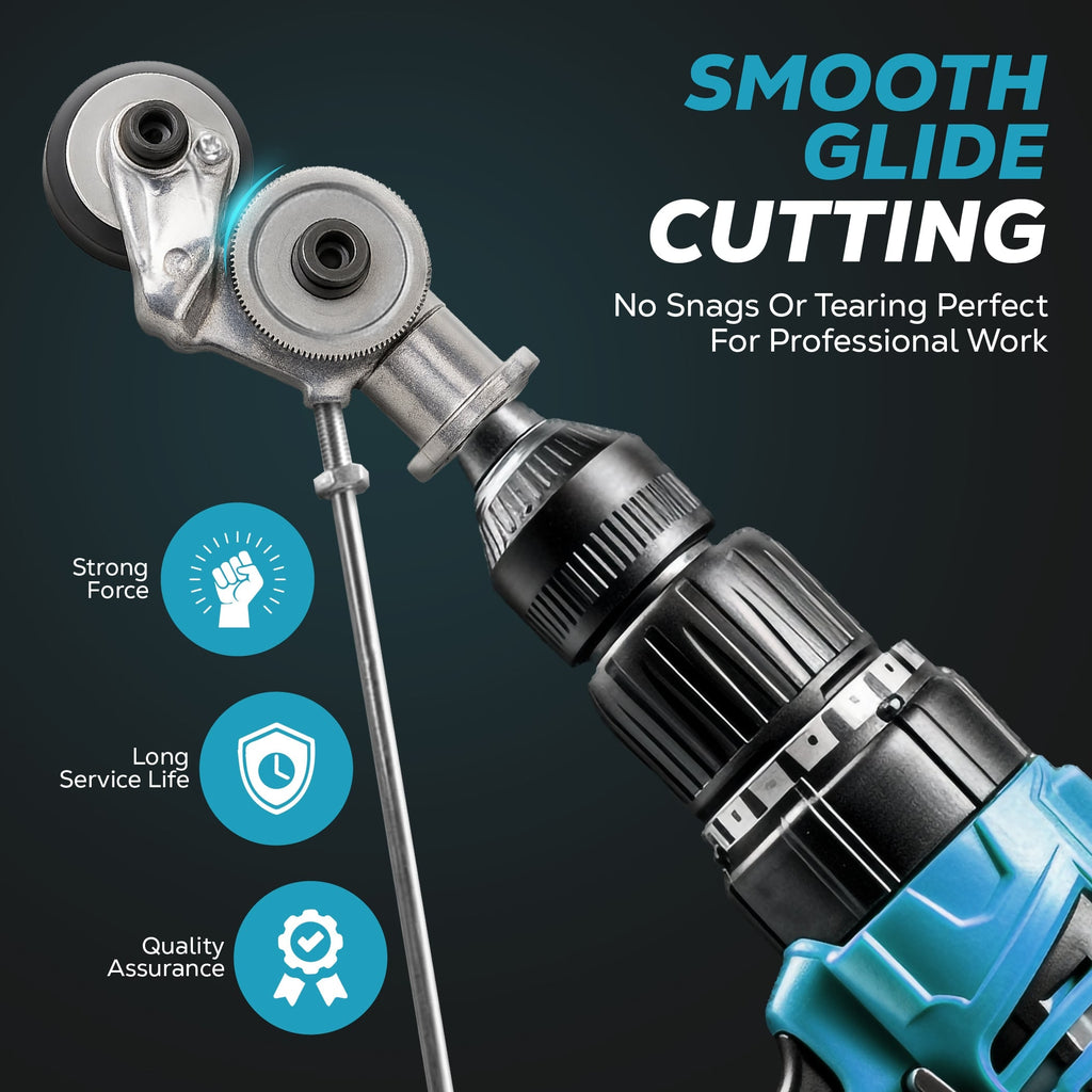 Drill Metal Cutter Sheet Attachment with Dual Cutting Wheels and Stabilizing Rod Blade - Image 3