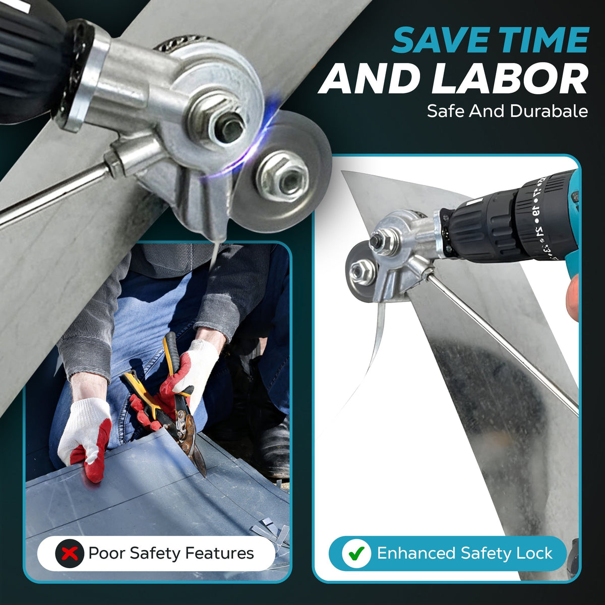 Drill Metal Cutter Sheet Attachment with Dual Cutting Wheels and Stabilizing Rod Blade - Image 4