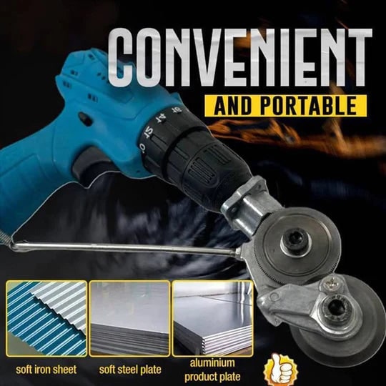 Drill Metal Cutter Sheet Attachment with Dual Cutting Wheels and Stabilizing Rod Blade - Image 6