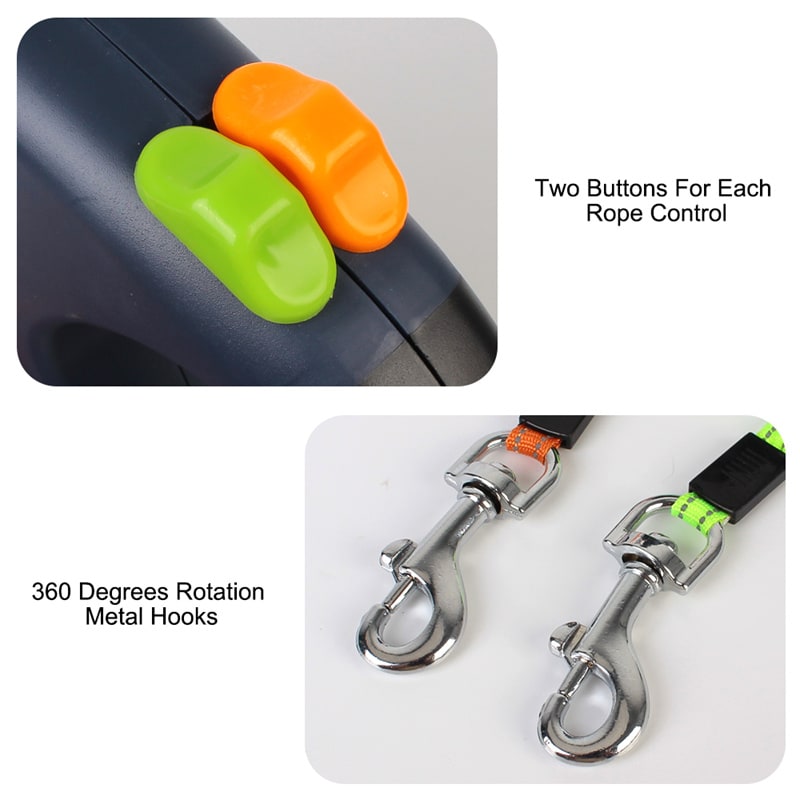 Dual Dog Leash Retractable with LED Flashlight Bag Dispenser and 360 Swivel for Two - Image 13