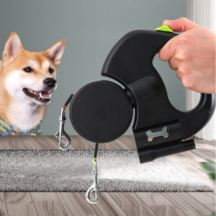 Dual Dog Leash Retractable with LED Flashlight Bag Dispenser and 360 Swivel for Two - Image 15