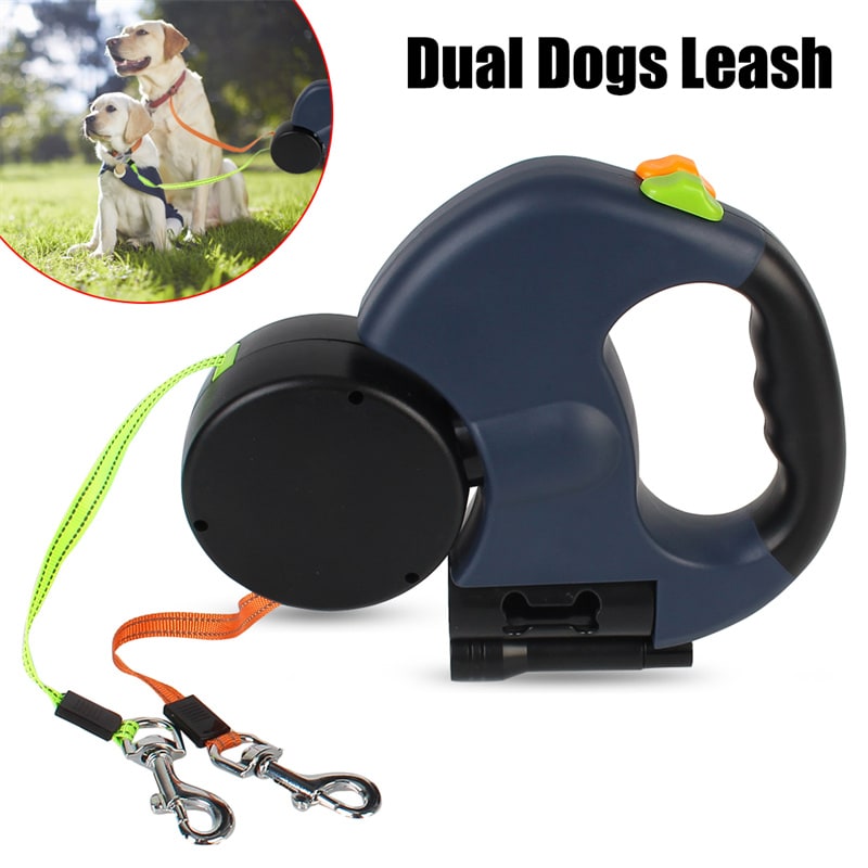 Dual Dog Leash Retractable with LED Flashlight Bag Dispenser and 360 Swivel for Two - Image 19