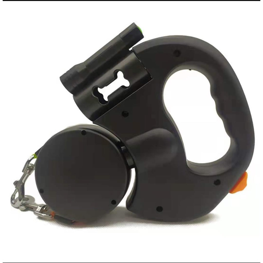 Dual Dog Leash Retractable with LED Flashlight Bag Dispenser and 360 Swivel for Two - Image 2