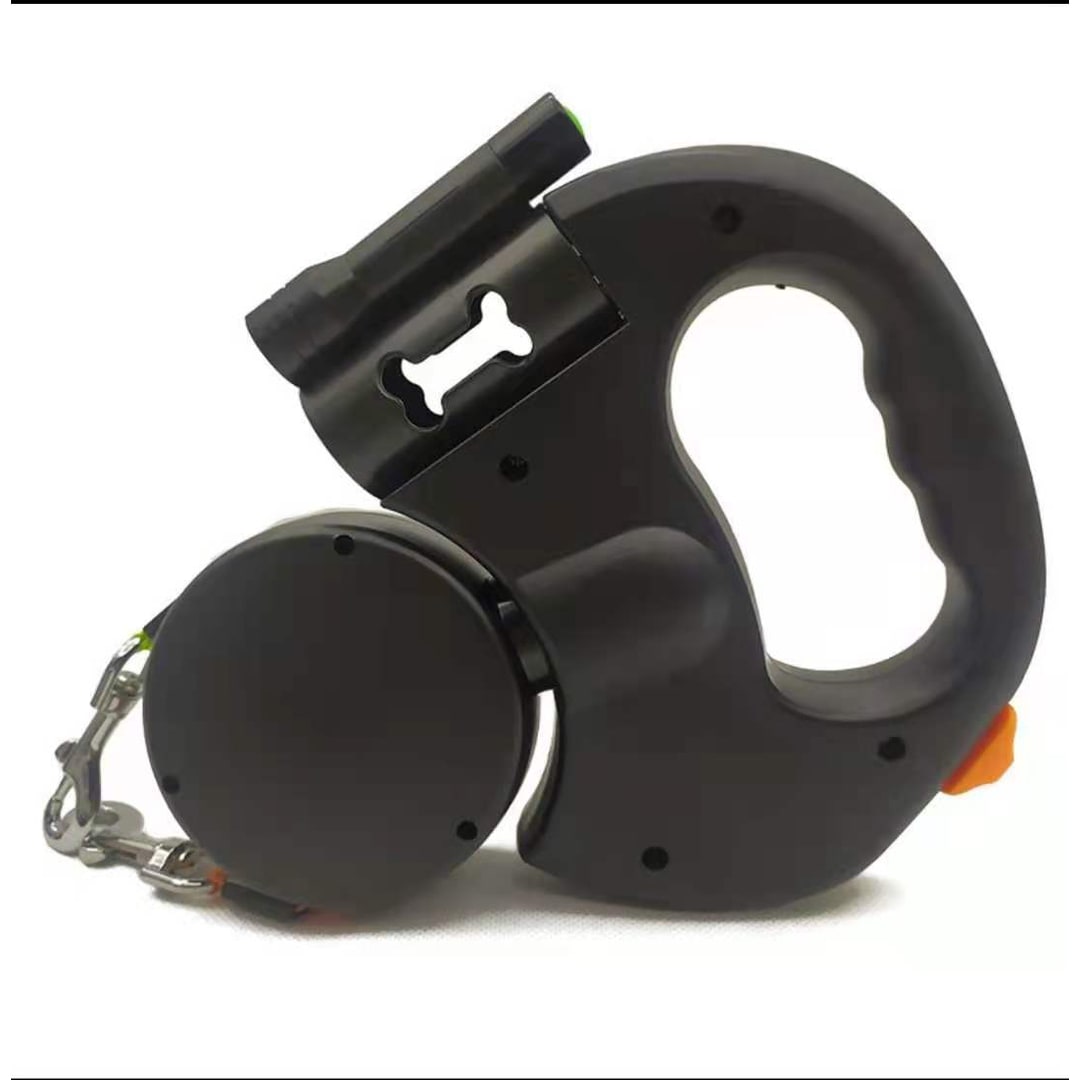 Dual Dog Leash Retractable with LED Flashlight Bag Dispenser and 360 Swivel for Two - Image 2