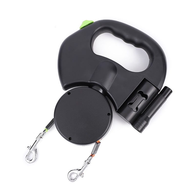 Dual Dog Leash Retractable with LED Flashlight Bag Dispenser and 360 Swivel for Two - Image 4
