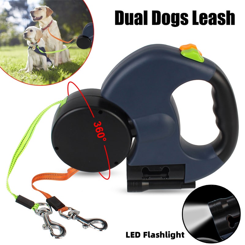 Dual Dog Leash Retractable with LED Flashlight Bag Dispenser and 360 Swivel for Two - Image 5