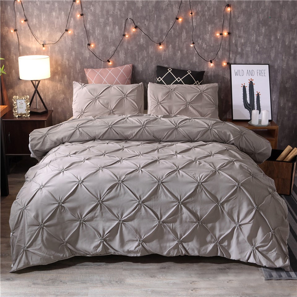 Duvet Cover and King Doona with Pintuck Design and Pillow Shams Bedding Set - Image 4