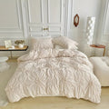 Duvet Cover Set with Pinch Pleat Rosette Flower Pattern for King Queen Size Percale - Image 1