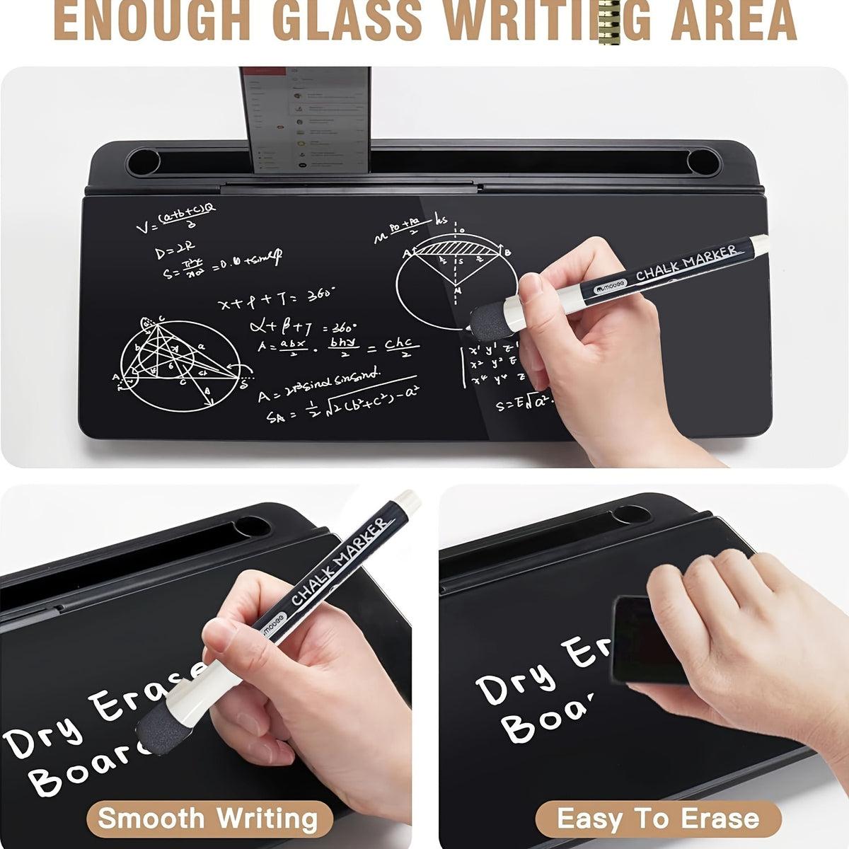 Plexiglass Glass Dry Erase Board with Magnetic Whiteboard Desktop Organizer and Storage