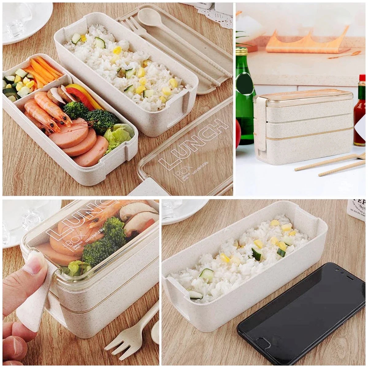 Eco Friendly Leak Proof Bento Box Stackable Portable Compartment Utensils Lunch - Image 3