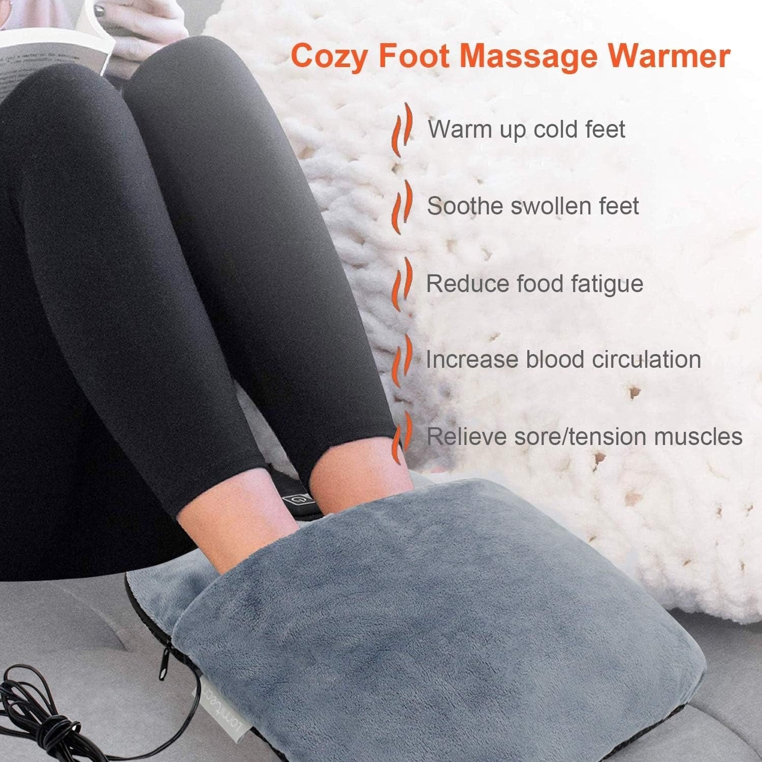 Electric Foot Warmer and Heated Massager with Vibration and Plush Fleece Pouch Massaging - Image 3