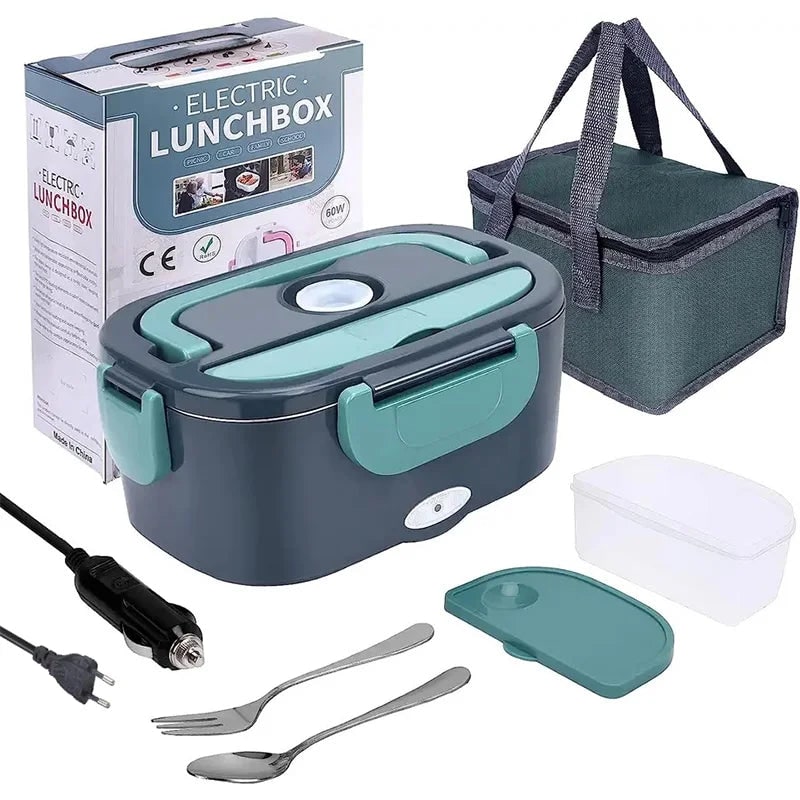 Electric Heated Lunch Box with Stainless Steel Tray Insulated Carrying Bag and Portable Power Cord - Image 1
