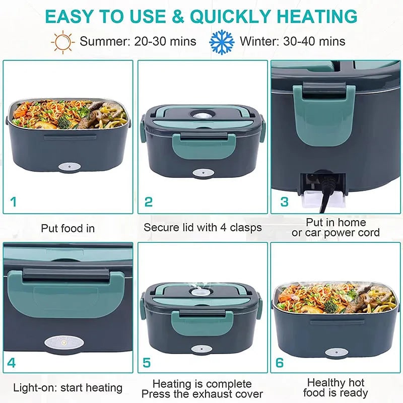 Electric Heated Lunch Box with Stainless Steel Tray Insulated Carrying Bag and Portable Power Cord - Image 4