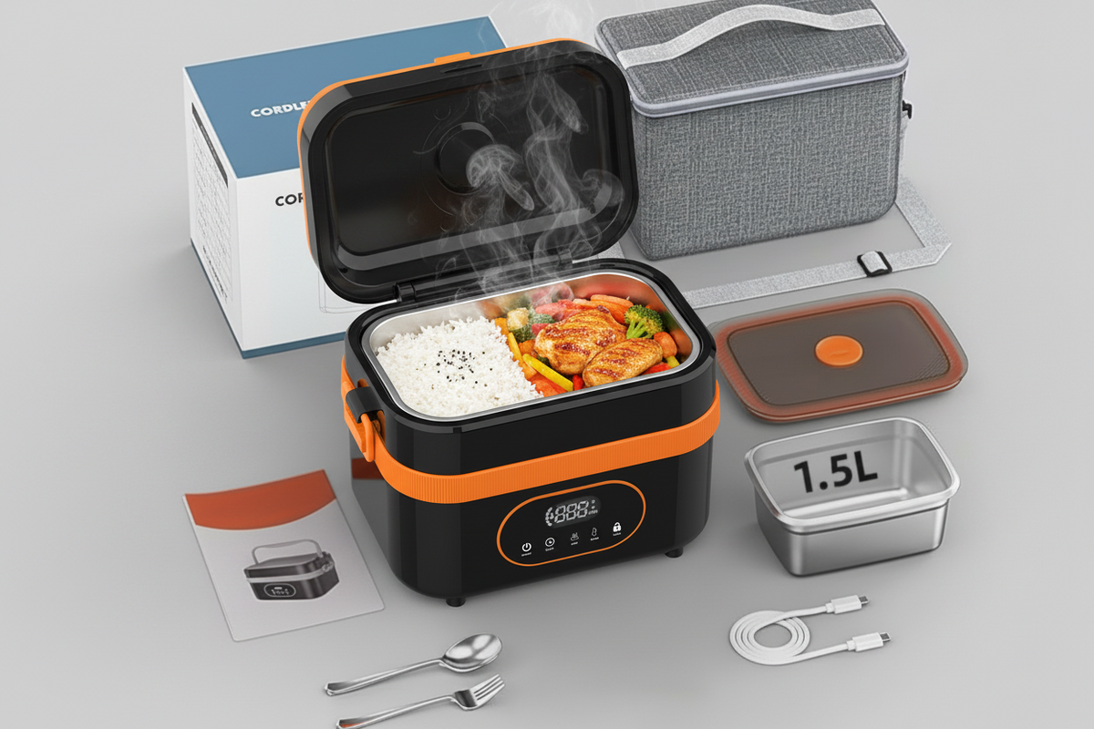 Electric Heated Portable Lunch Box with Cordless Battery LED Display and Insulated Carrying Bag - Image 8