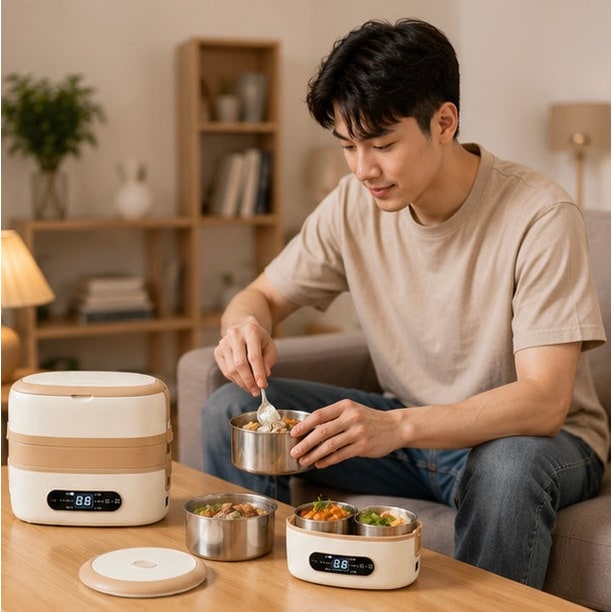 Electric Heated Stainless Steel Lunch Box with Bento Containers and Removable Cutlery Compartment - Image 12