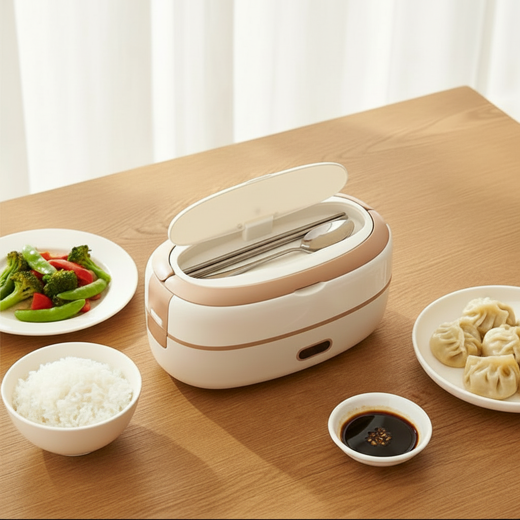 Electric Heated Stainless Steel Lunch Box with Bento Containers and Removable Cutlery Compartment - Image 3