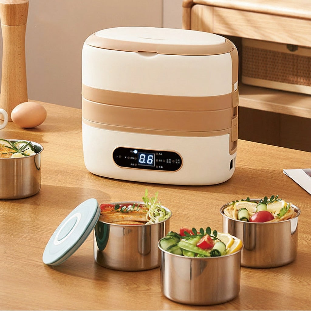 Electric Heated Stainless Steel Lunch Box with Bento Containers and Removable Cutlery Compartment - Image 8