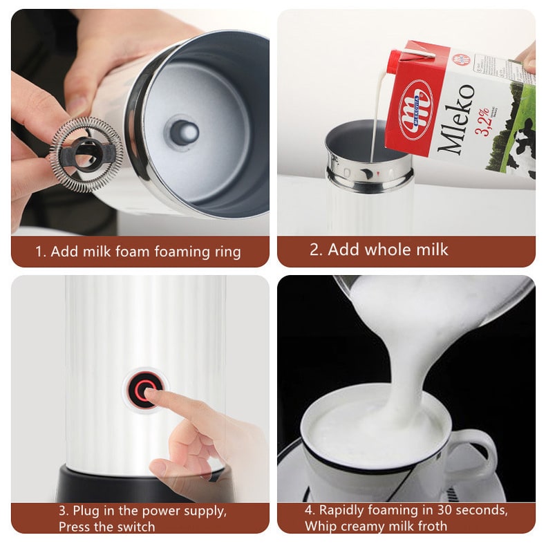 Electric Milk Frother and Steamer with Automatic Heating and Magnetic Whisk - Image 2