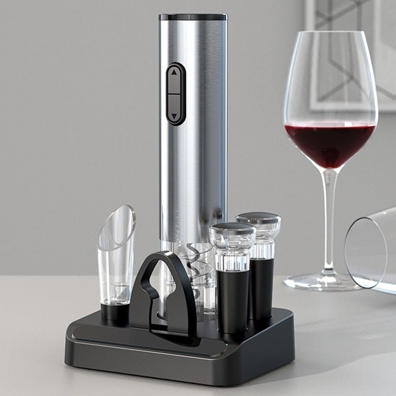 Electric Wine Opener Rechargeable Stainless Steel LED Vacuum Stopper Set Bottle - Image 1