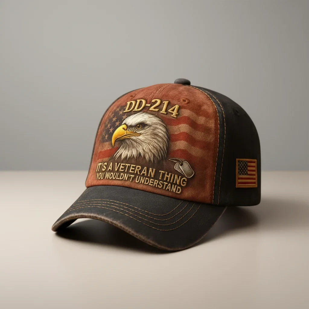 Embroidered Veteran Baseball Cap with Flag and Dd-214 Vintage Washed Cotton - Image 2