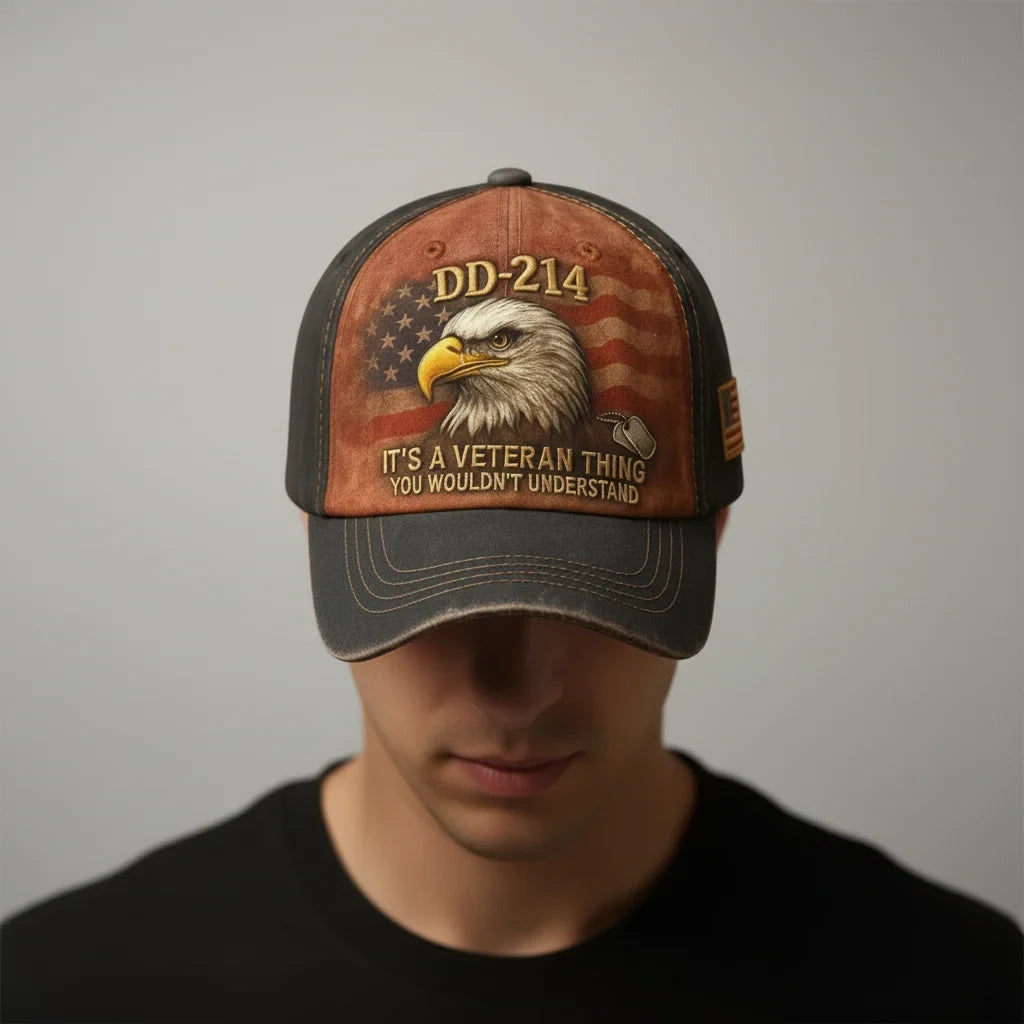 Embroidered Veteran Baseball Cap with Flag and Dd-214 Vintage Washed Cotton - Image 3