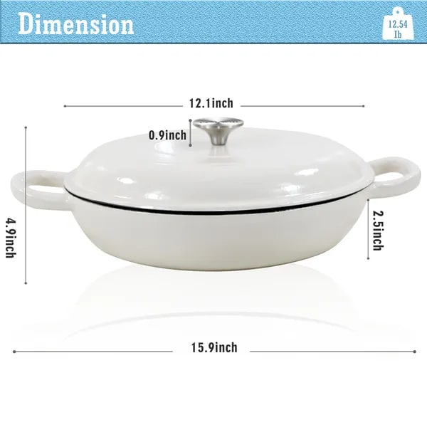 Enameled Cast Iron Braiser Pan with Lid Shallow Oven Safe Braising Cookware 3.8 Quart - Image 5