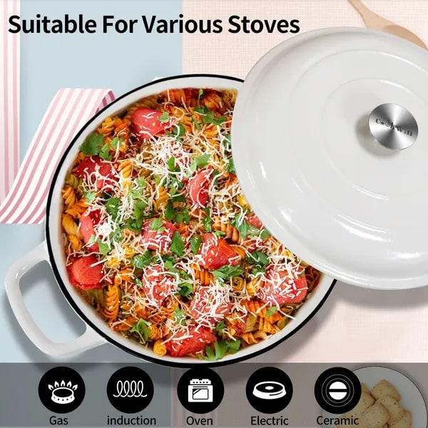 Enameled Cast Iron Braiser Pan with Lid Shallow Oven Safe Braising Cookware 3.8 Quart - Image 7