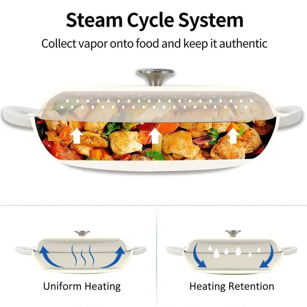 Enameled Cast Iron Braiser Pan with Lid Shallow Oven Safe Braising Cookware 3.8 Quart - Image 8