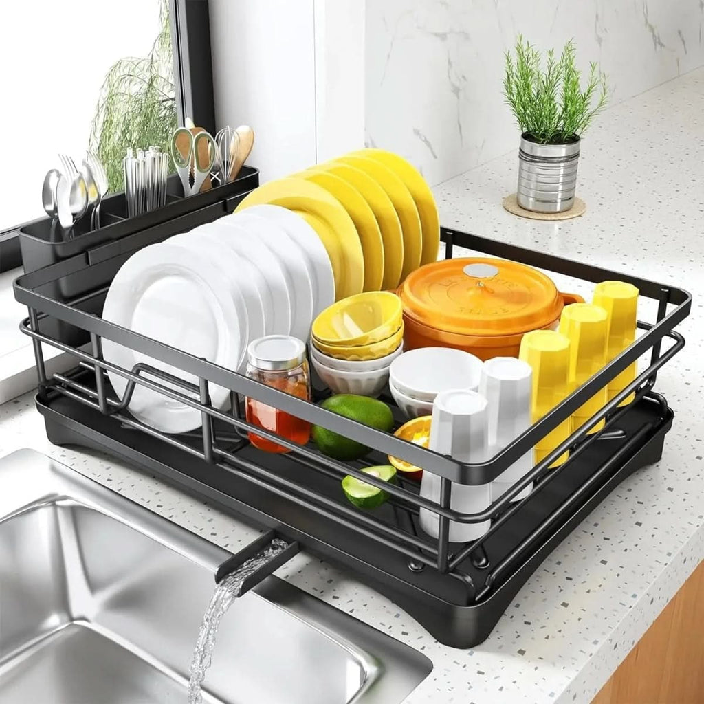 Expandable Dish Drying Rack with Over Sink Extension and Integrated Drip Tray - Image 1
