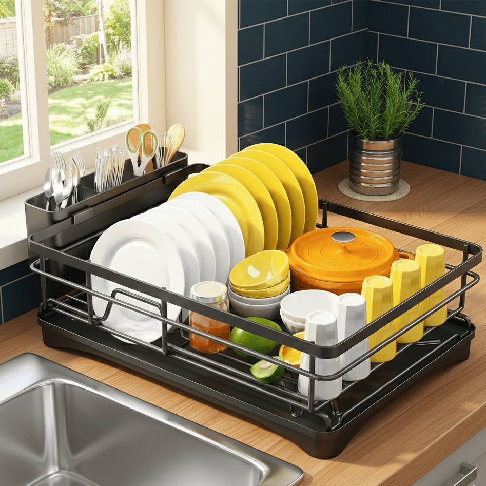Expandable Dish Drying Rack with Over Sink Extension and Integrated Drip Tray - Image 2