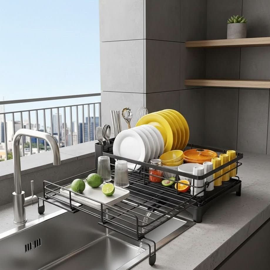 Expandable Dish Drying Rack with Over Sink Extension and Integrated Drip Tray - Image 3