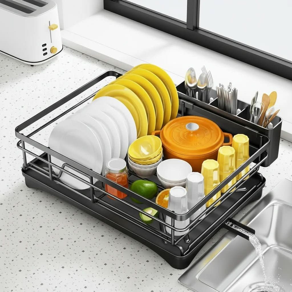 Expandable Dish Drying Rack with Over Sink Extension and Integrated Drip Tray - Image 6