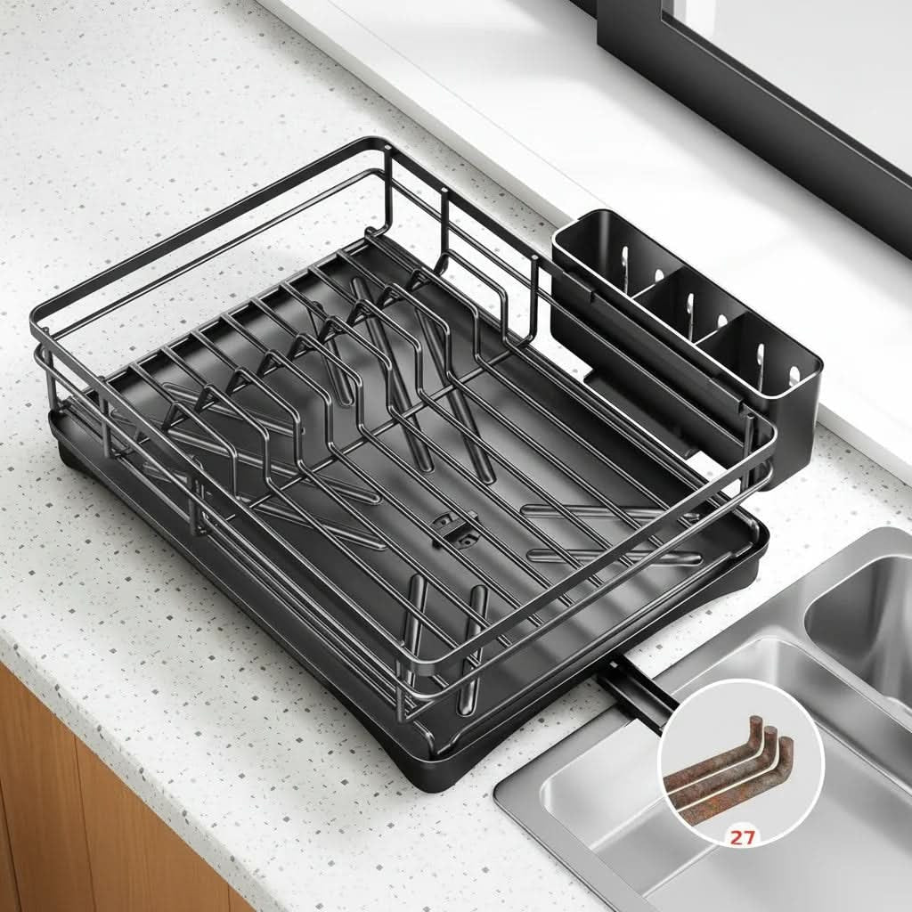 Expandable Dish Drying Rack with Over Sink Extension and Integrated Drip Tray - Image 7