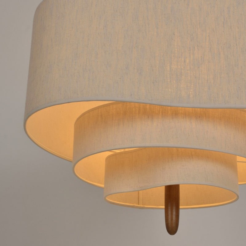 Fabric Pendant Light with Three-Tier Wavy Linen Shades and Wooden Finial - Image 3